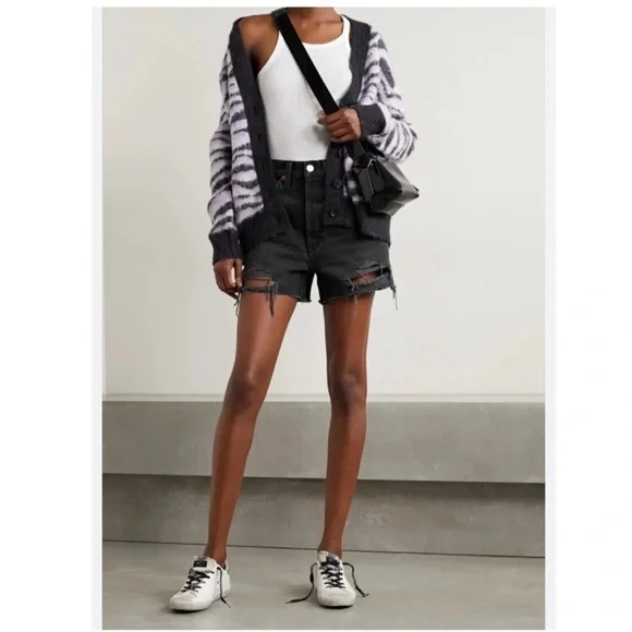 Re/Done Distressed Cut Off Shorts in Destroyed Shadow Black Size 30